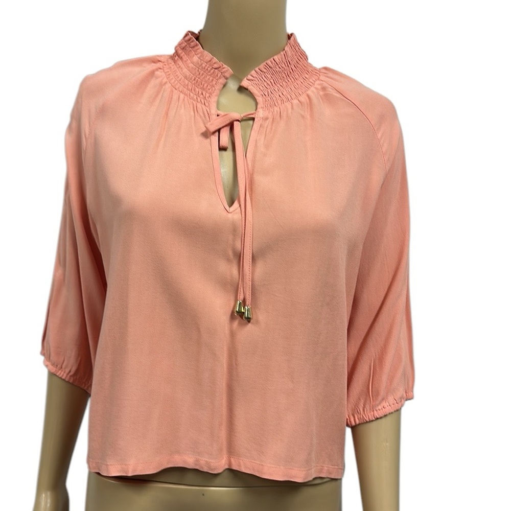 Tart The Cheri Crop Blouse Peach Rayon Split Neck Half Sleeve Blouse Womens XS